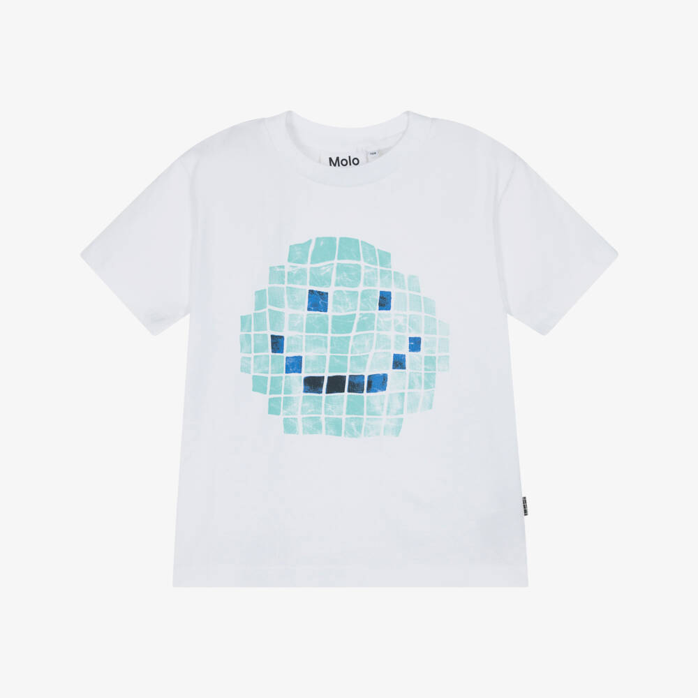 Molo-Boys White Cotton Happy Face T-Shirt | Childrensalon Outlet