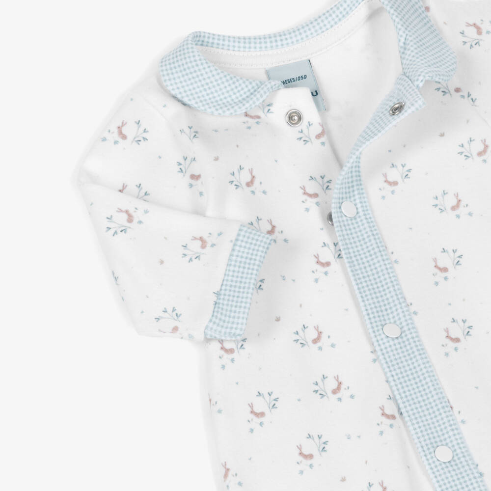 Babidu-Boys White Cotton Jersey Babygrow with Bunny Print | Childrensalon Outlet