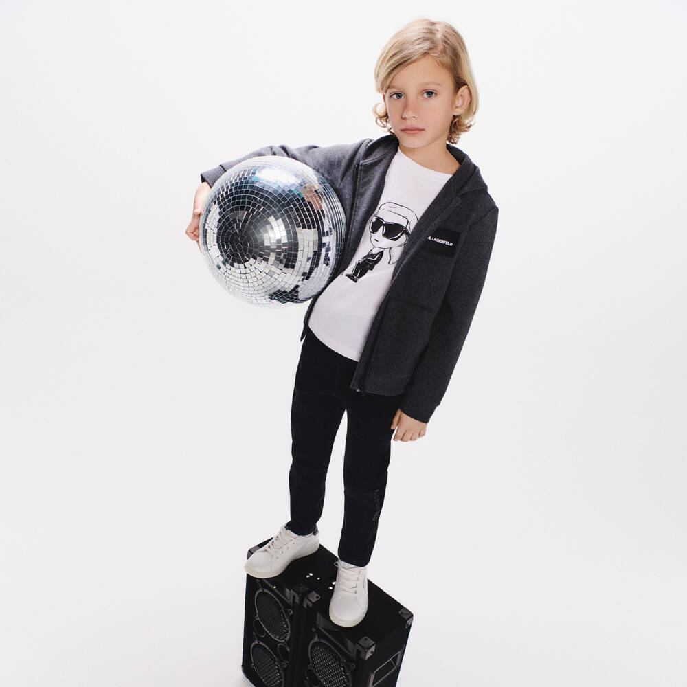 KARL LAGERFELD KIDS-Boys White Cotton Karl Ikonik Print T-Shirt | Childrensalon Outlet