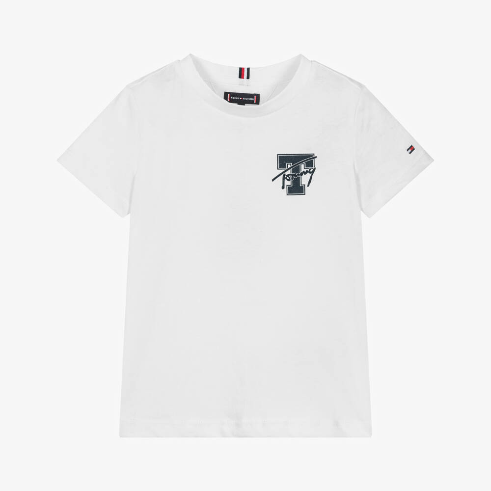 Tommy Hilfiger-Boys White Cotton Logo Graphic T-Shirt | Childrensalon Outlet