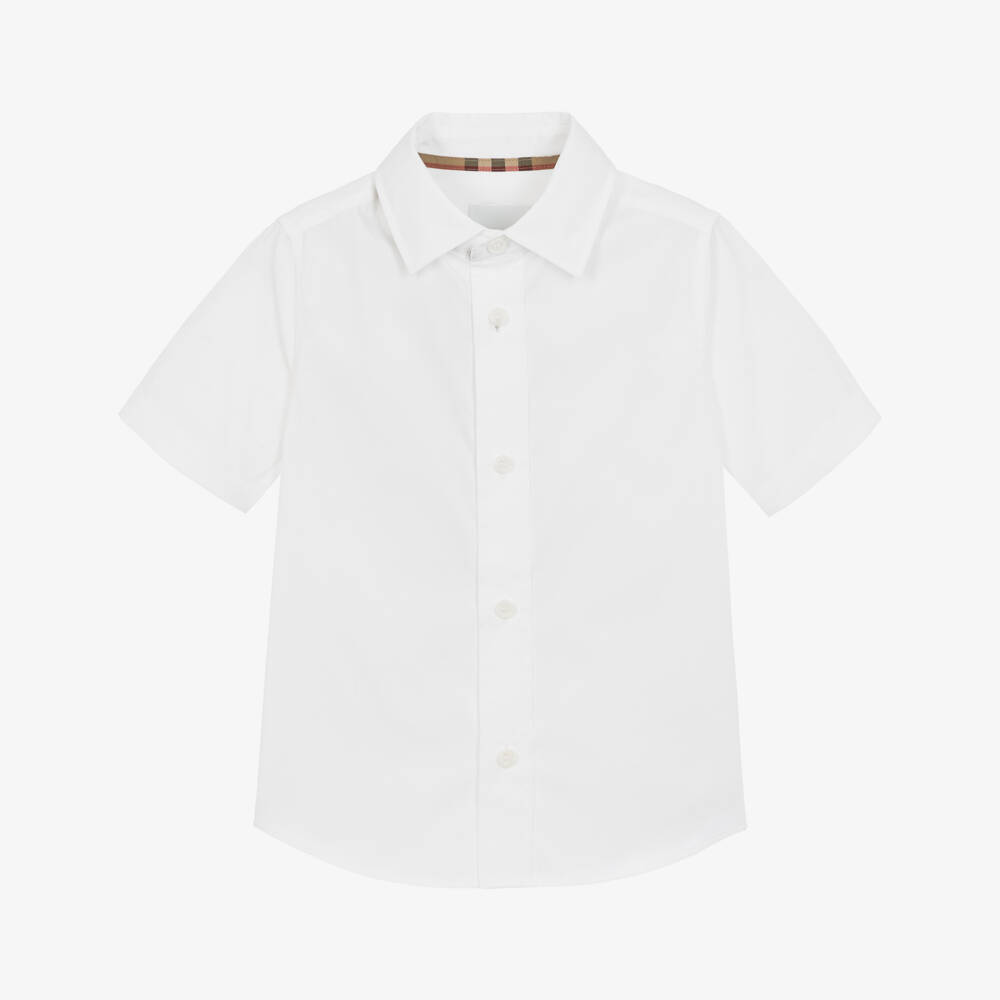 Burberry-Boys White Cotton Logo Shirt | Childrensalon Outlet