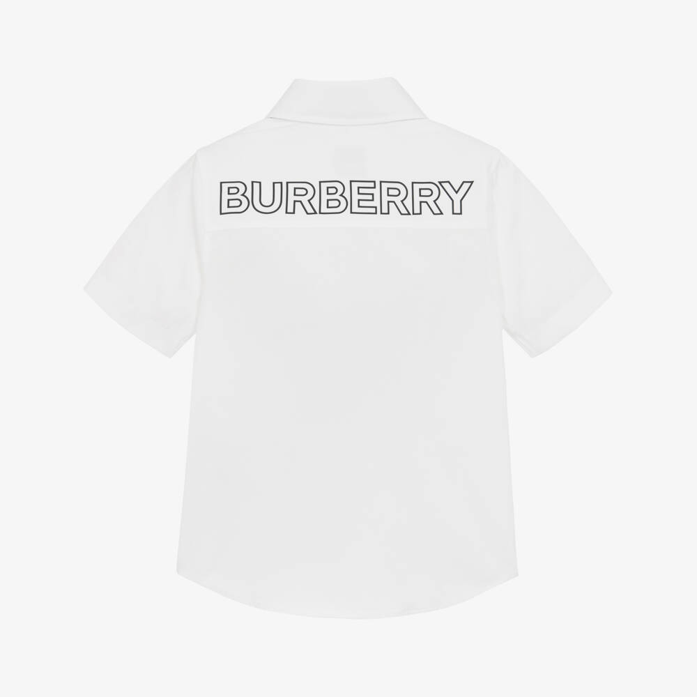 Burberry-Boys White Cotton Logo Shirt | Childrensalon Outlet