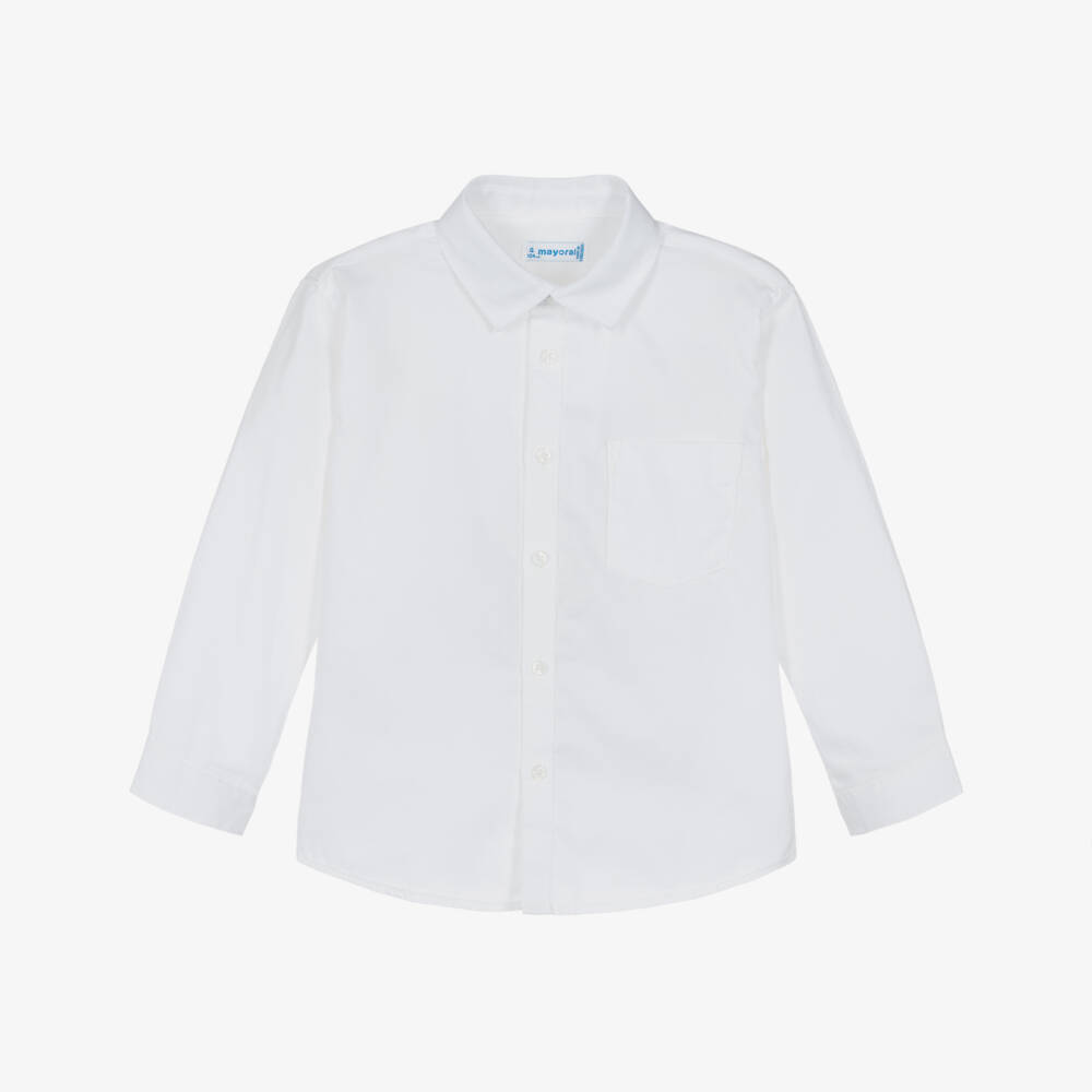 Mayoral-Boys White Cotton Long-Sleeved Shirt | Childrensalon Outlet