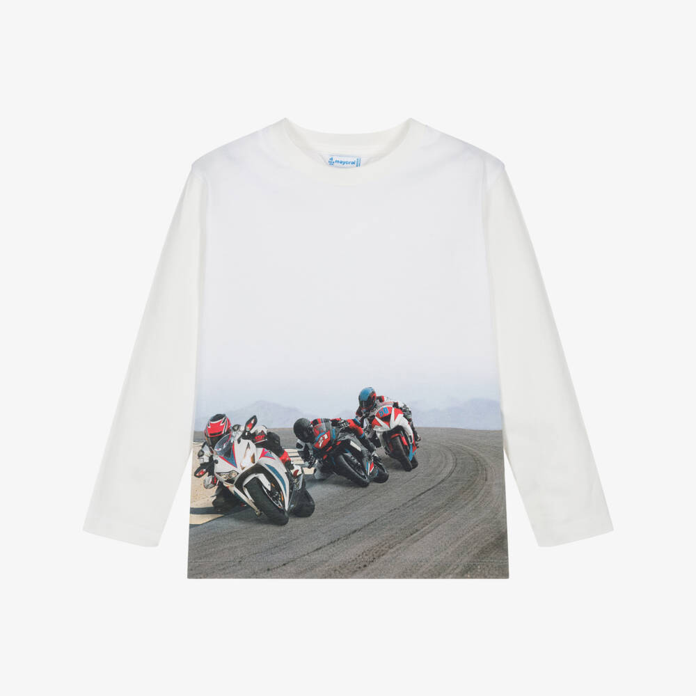 Mayoral-تي شيرت قطن نقي بلون العاج للأولاد | Childrensalon Outlet