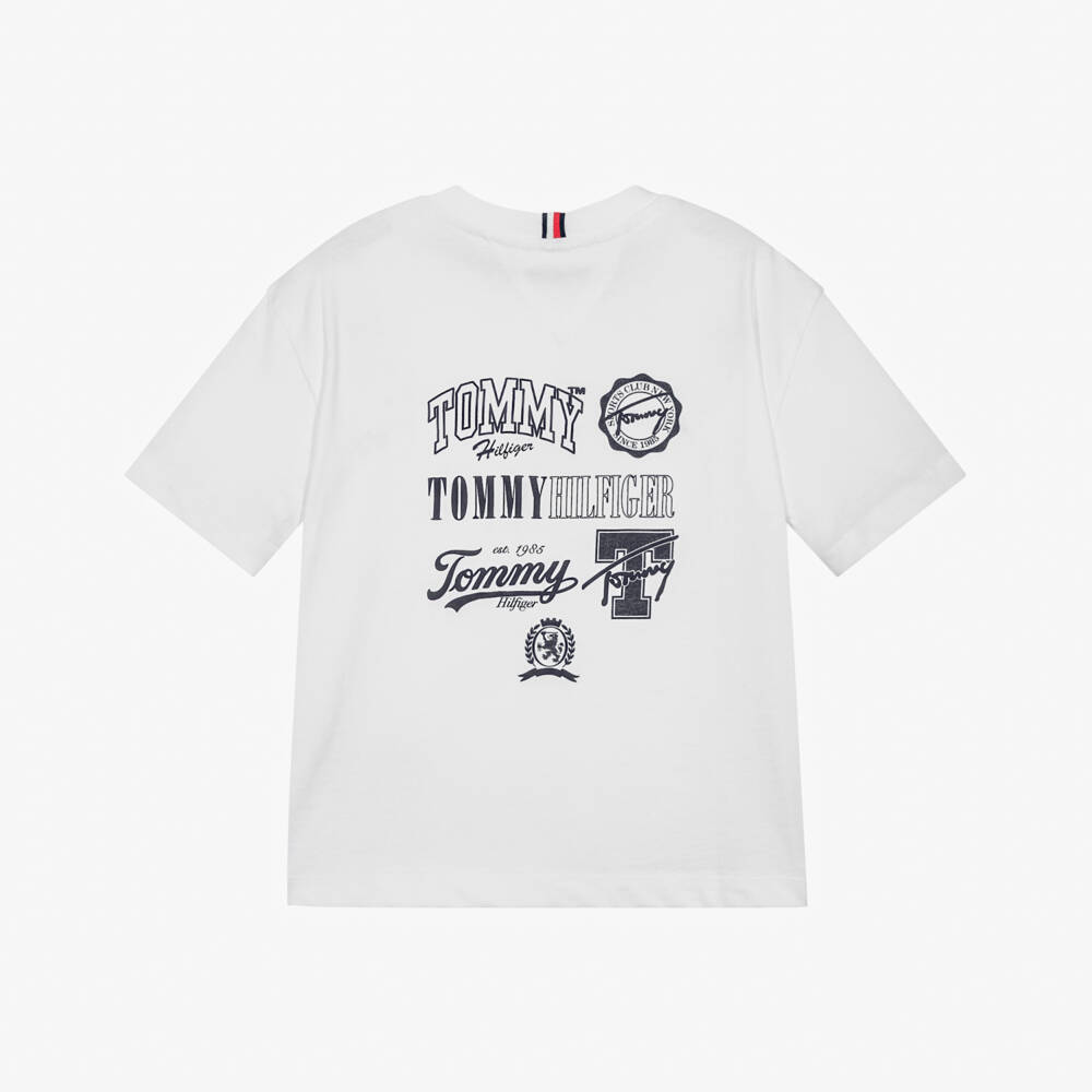 Tommy Hilfiger-Boys White Cotton Multi Logo T-Shirt | Childrensalon Outlet