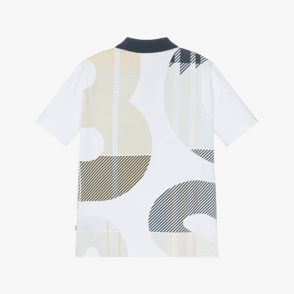 BOSS-Boys White Cotton Piqué Polo Shirt With Abstract Logo | Childrensalon Outlet