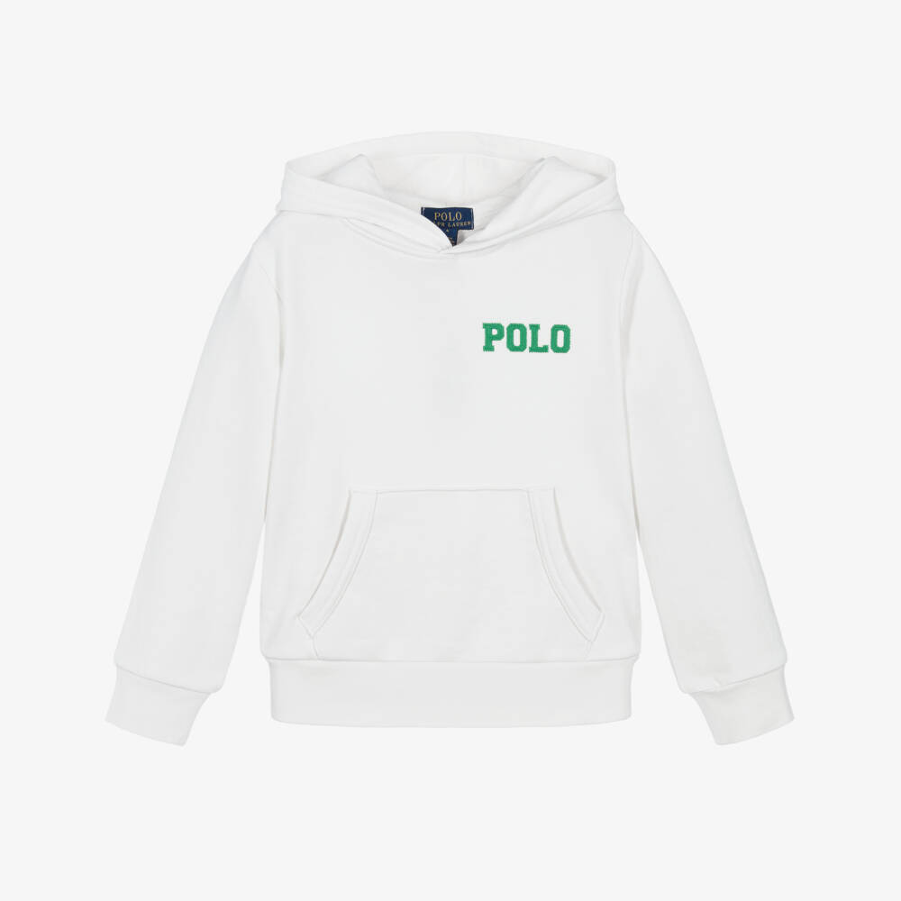 Ralph Lauren-هودي قطني أبيض بشعار للأولاد | Childrensalon Outlet