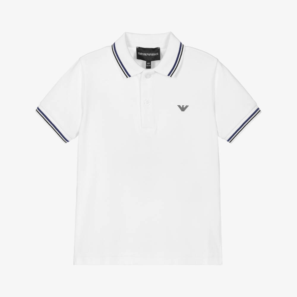 Emporio Armani-Boys White Cotton Polo Shirt | Childrensalon Outlet