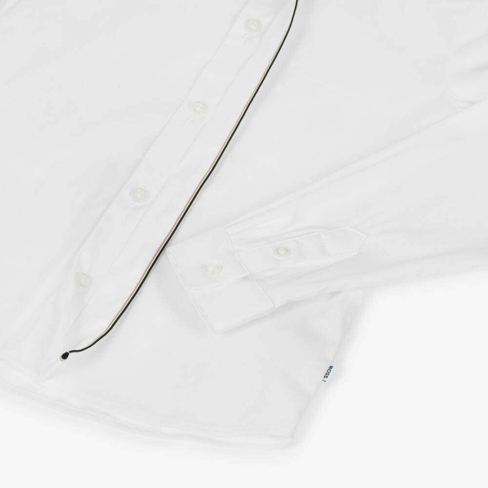 BOSS-Boys White Cotton Poplin Striped Trim Shirt | Childrensalon Outlet