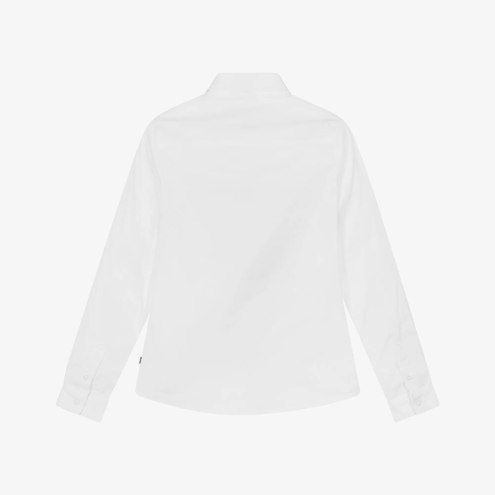 BOSS-Boys White Cotton Poplin Striped Trim Shirt | Childrensalon Outlet