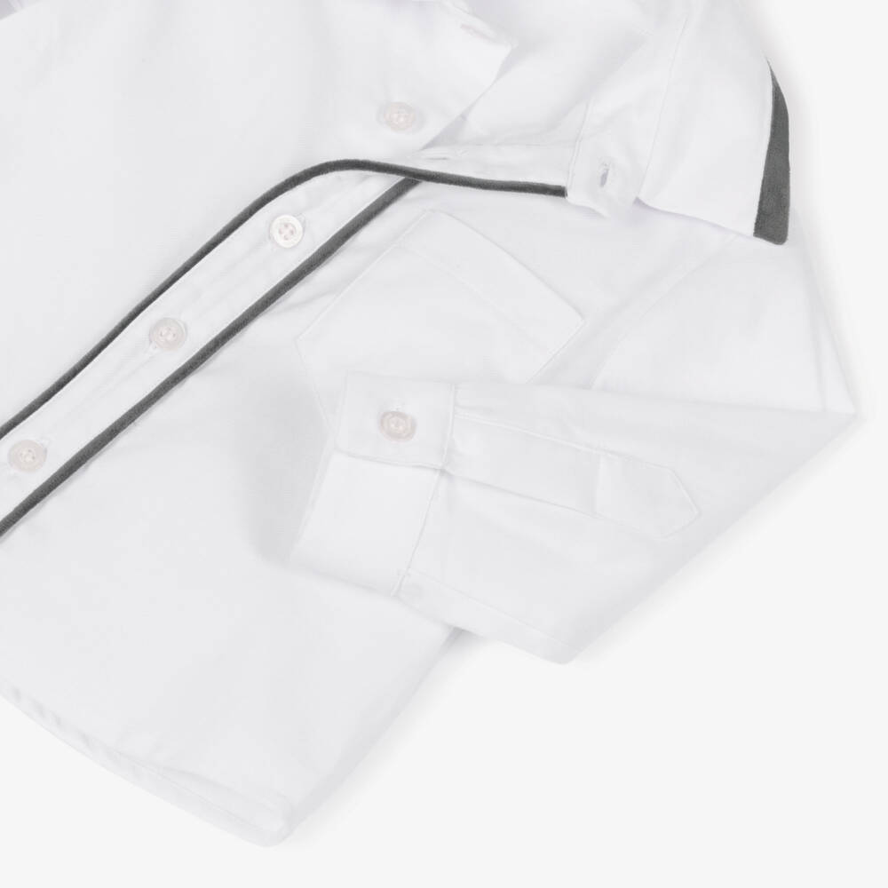 Patachou-Boys White Cotton Shirt with Grey Velvet Trims | Childrensalon Outlet