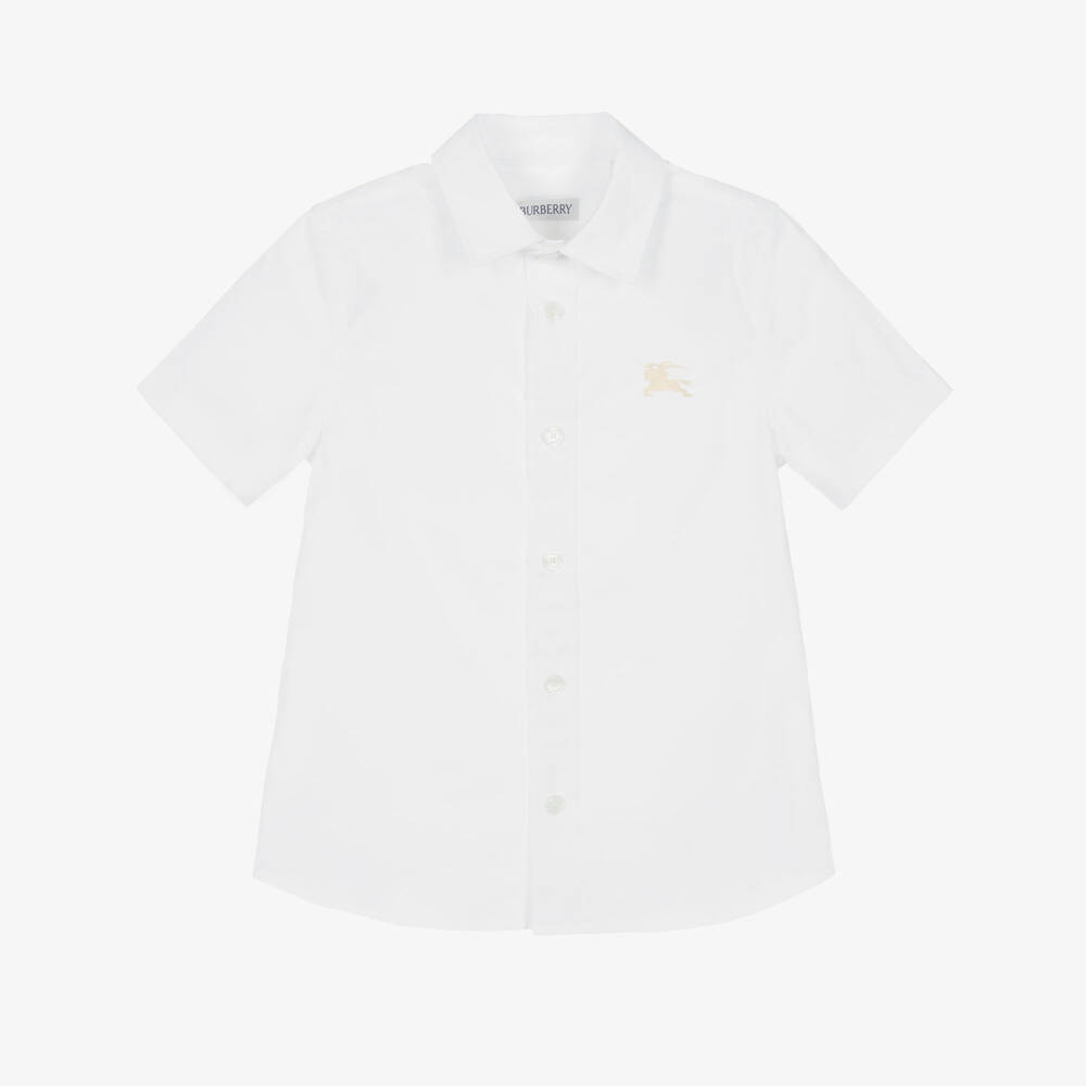 Burberry-Boys White Cotton Short Sleeve Shirt with EKD Logo | Childrensalon Outlet