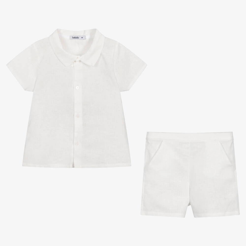 Babidu-Boys White Cotton Shorts Set | Childrensalon Outlet