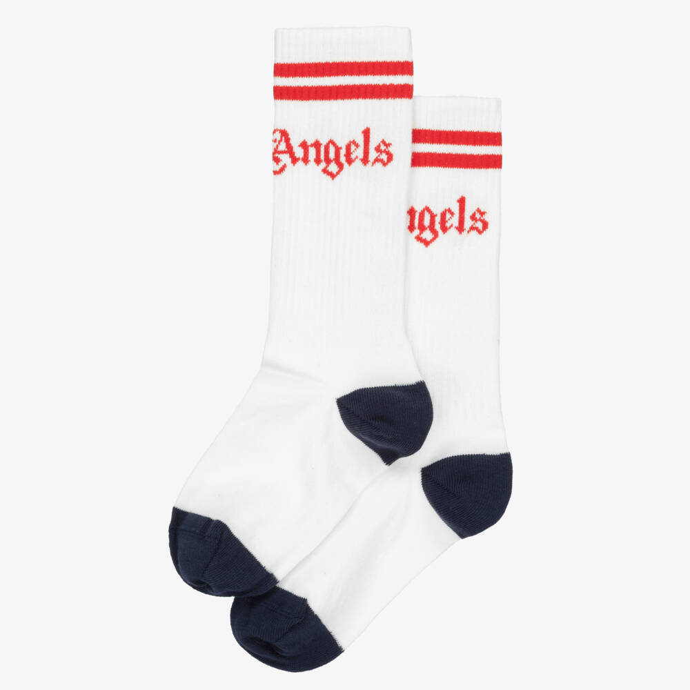 Palm Angels-Boys White Cotton Socks with Red Logo Trim | Childrensalon Outlet
