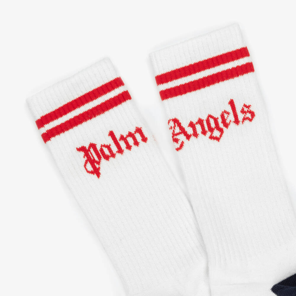 Palm Angels-Boys White Cotton Socks with Red Logo Trim | Childrensalon Outlet