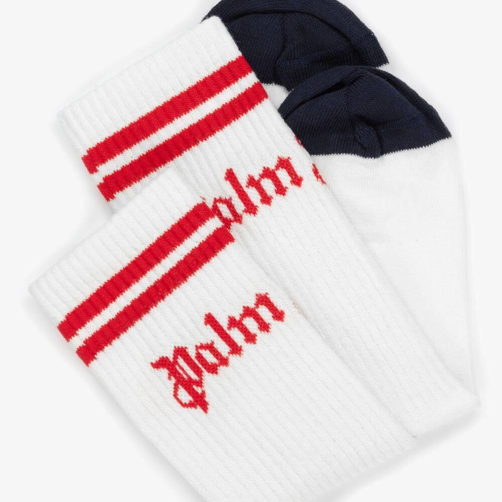 Palm Angels-Boys White Cotton Socks with Red Logo Trim | Childrensalon Outlet