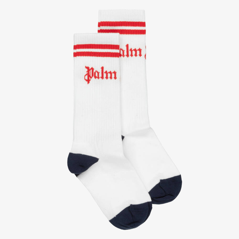 Palm Angels-Boys White Cotton Socks with Red Logo Trim | Childrensalon Outlet