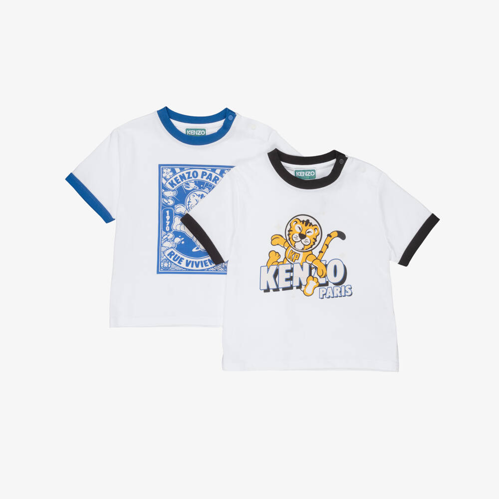 KENZO KIDS-Boys White Cotton Space Tiger T-Shirts (2 Pack) | Childrensalon Outlet