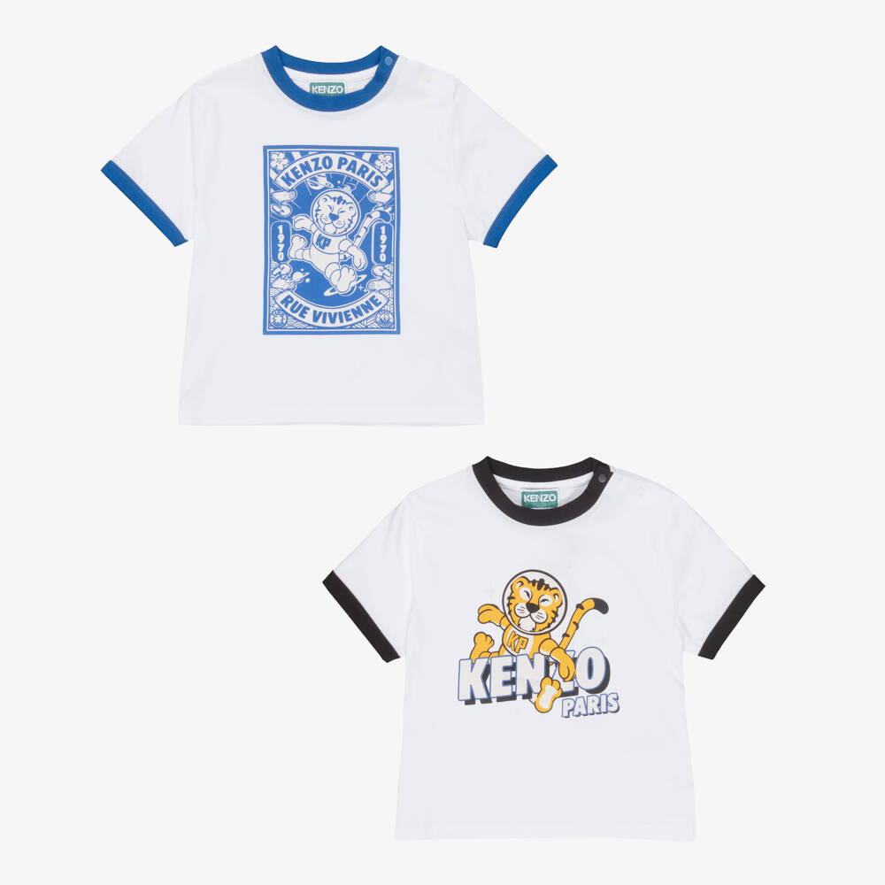 KENZO KIDS-Boys White Cotton Space Tiger T-Shirts (2 Pack) | Childrensalon Outlet
