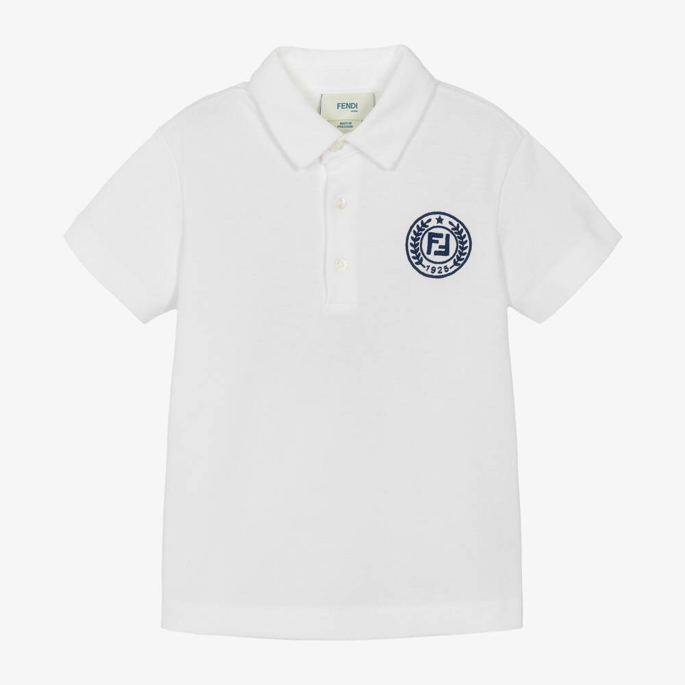 Fendi-Boys White Cotton Stamp Logo Polo Shirt | Childrensalon Outlet