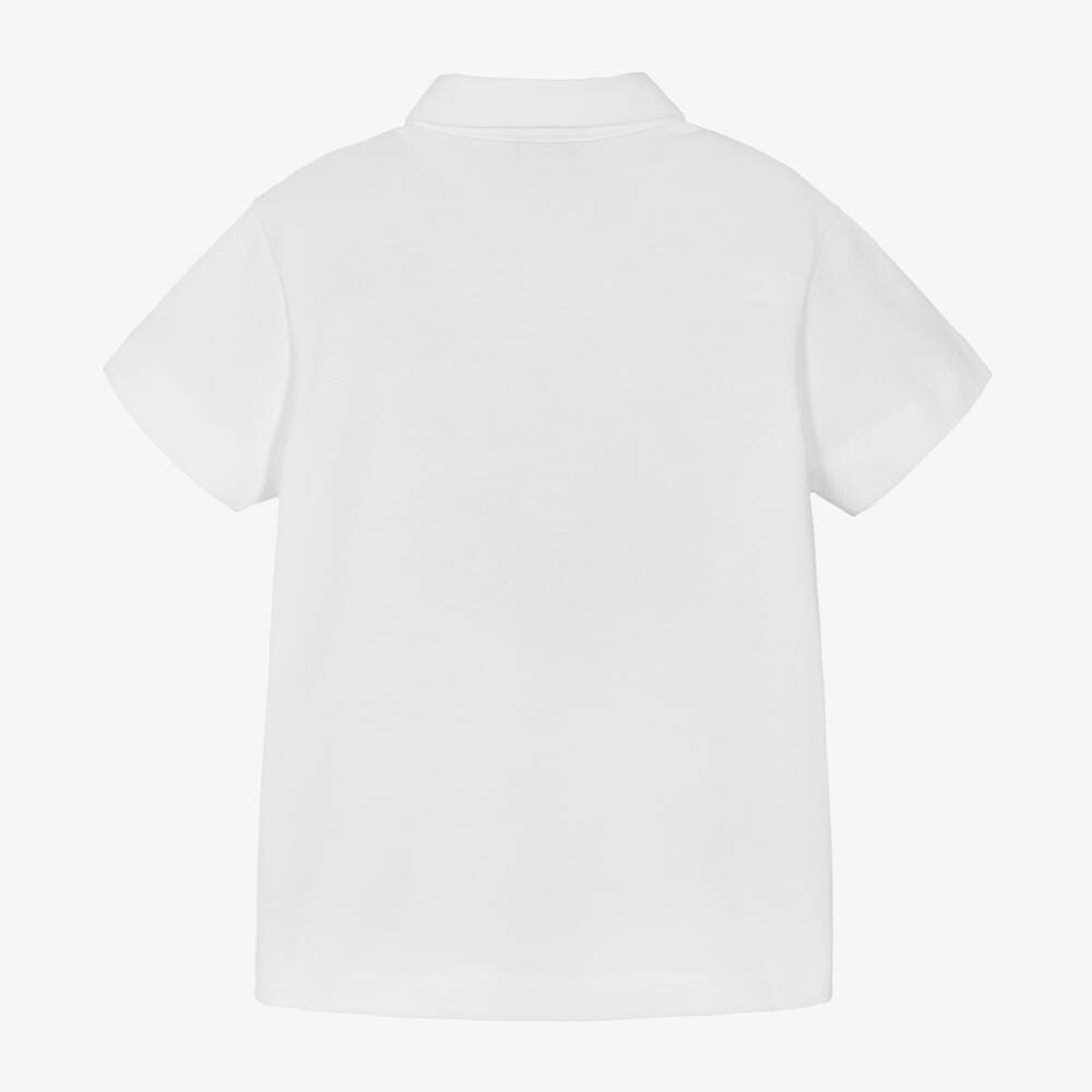 Fendi-Boys White Cotton Stamp Logo Polo Shirt | Childrensalon Outlet