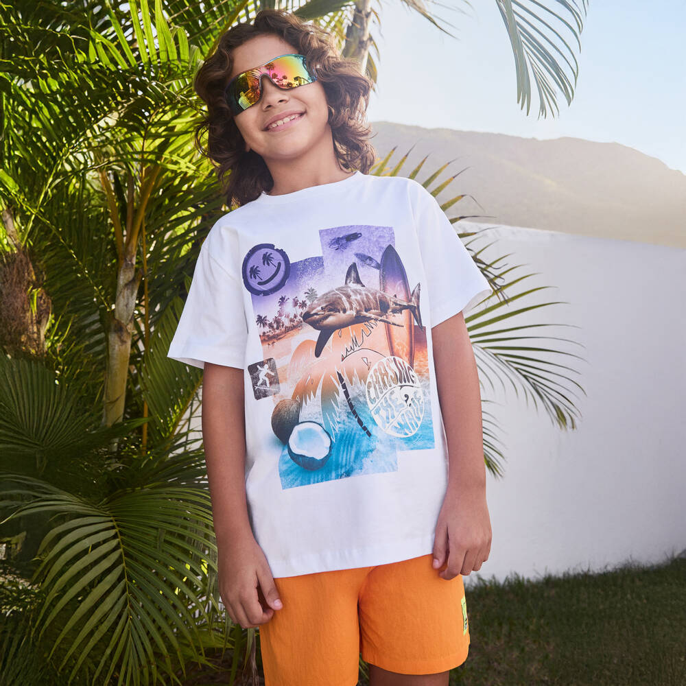 Molo-Boys White Cotton Surf Print T-Shirt | Childrensalon Outlet