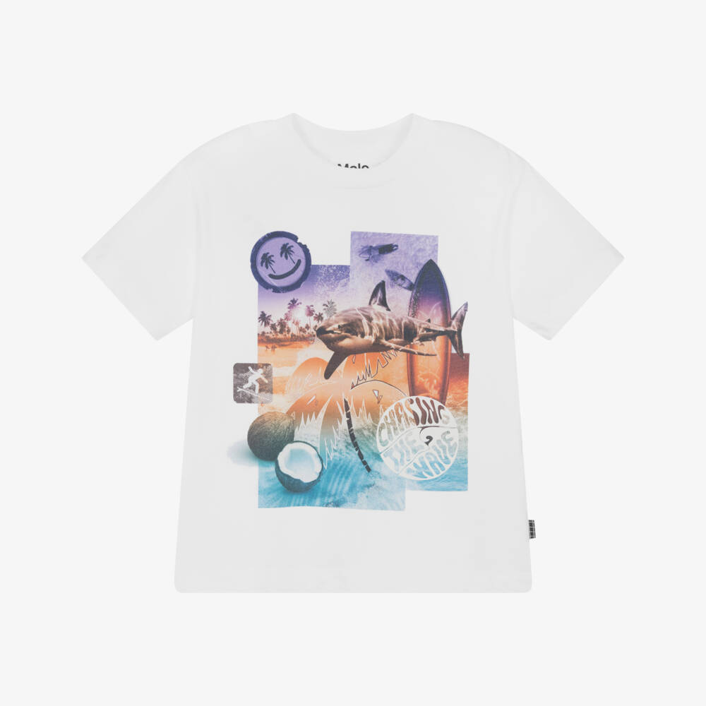 Molo-Boys White Cotton Surf Print T-Shirt | Childrensalon Outlet