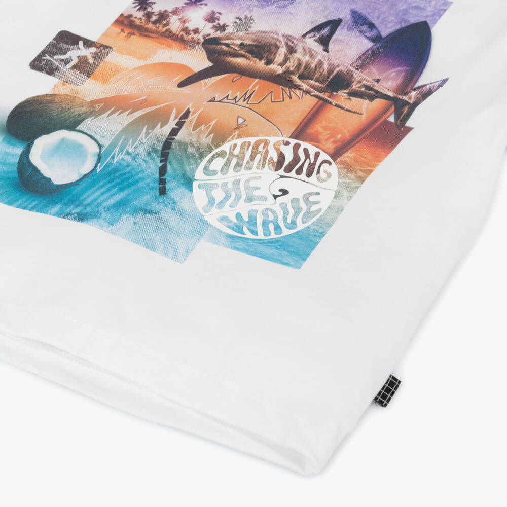 Molo-Boys White Cotton Surf Print T-Shirt | Childrensalon Outlet