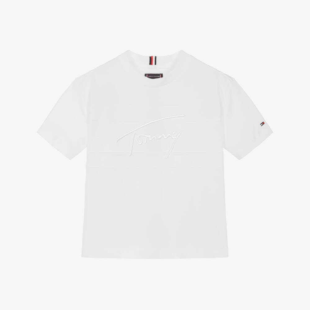 Tommy Hilfiger-Футболка из белого хлопка с логотипом для мальчиков | Childrensalon Outlet