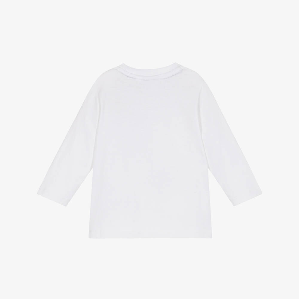 BOSS-Boys White Cotton Top with Logo Print | Childrensalon Outlet