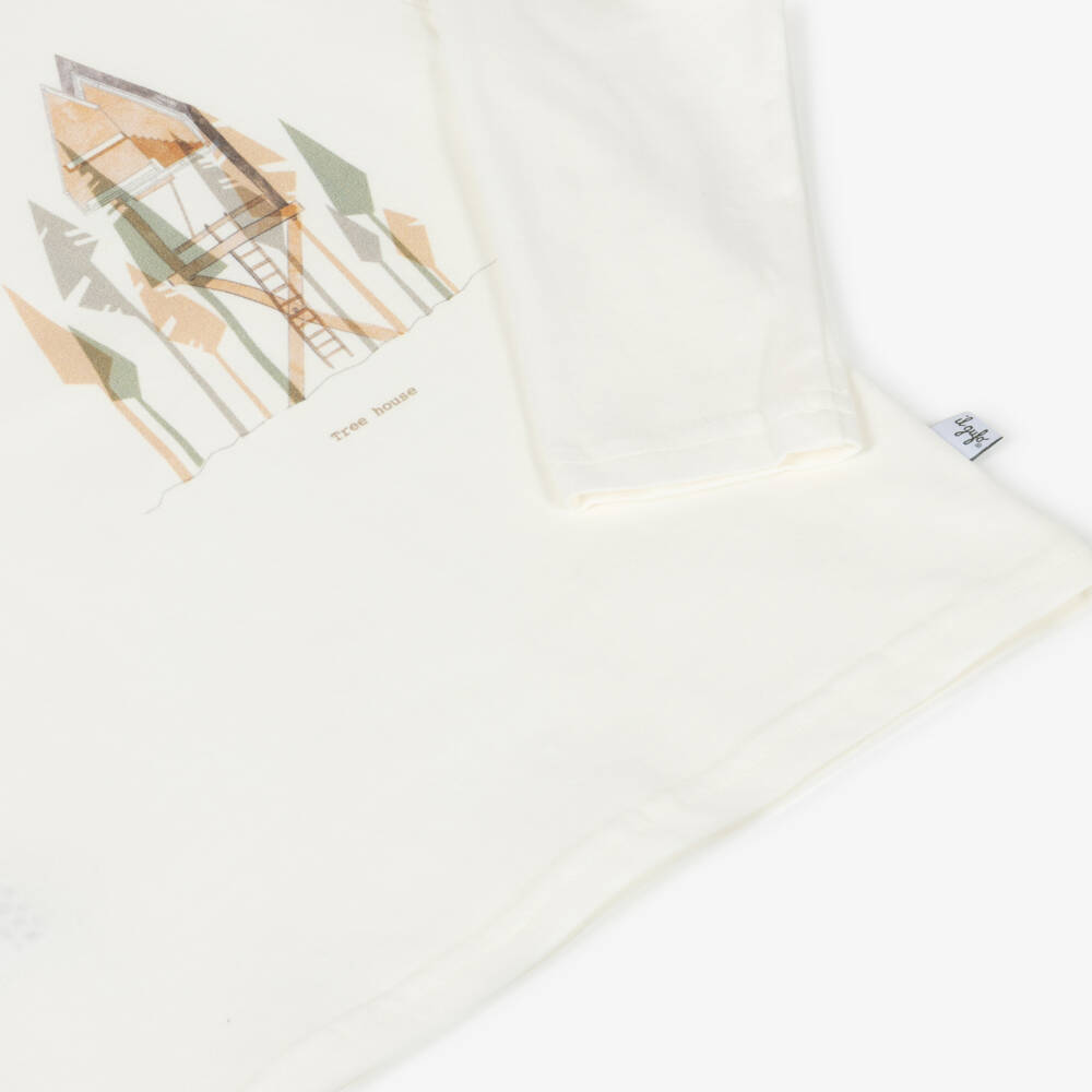 Il Gufo-Boys White Cotton Tree House Print Top | Childrensalon Outlet