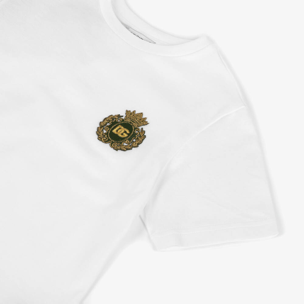 Dolce & Gabbana-Boys White Crest Logo Cotton T-Shirt | Childrensalon Outlet