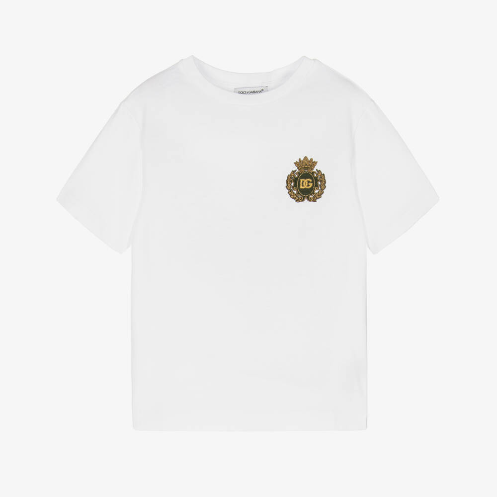 Dolce & Gabbana-Boys White Crest Logo Cotton T-Shirt | Childrensalon Outlet