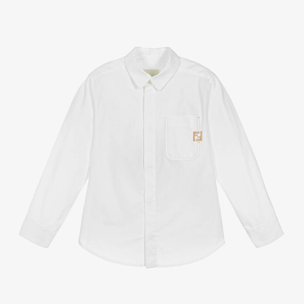 Fendi-Boys White Embroidered Cotton FF Shirt | Childrensalon Outlet