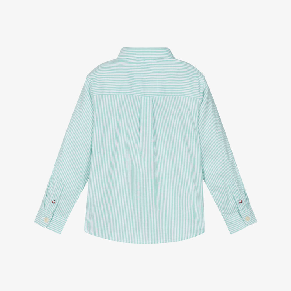 Tommy Hilfiger-Boys White & Green Stripe Cotton Shirt | Childrensalon Outlet