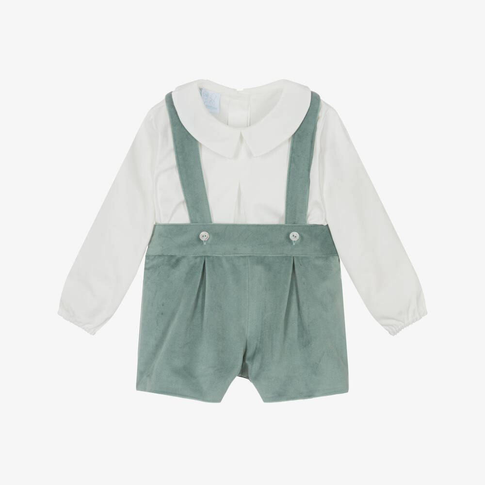 Artesanía Granlei-Boys White & Green Velvet Shorts Set | Childrensalon Outlet