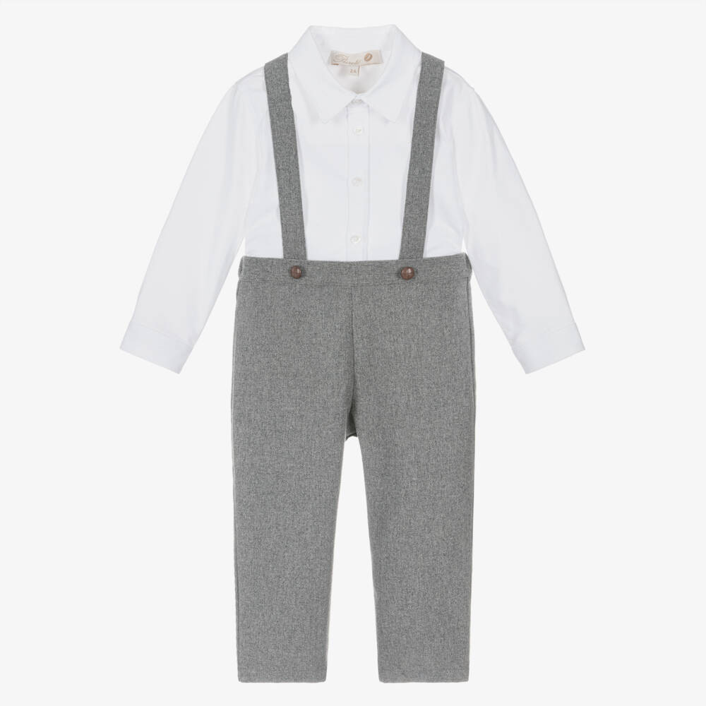 Pureté Du... Bébé-Boys White & Grey Cotton Trouser Set | Childrensalon Outlet