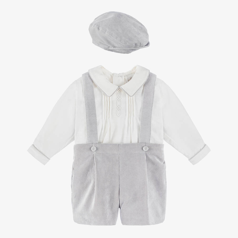 Pretty Originals-Boys White & Grey Needlecord Shorts Set | Childrensalon Outlet