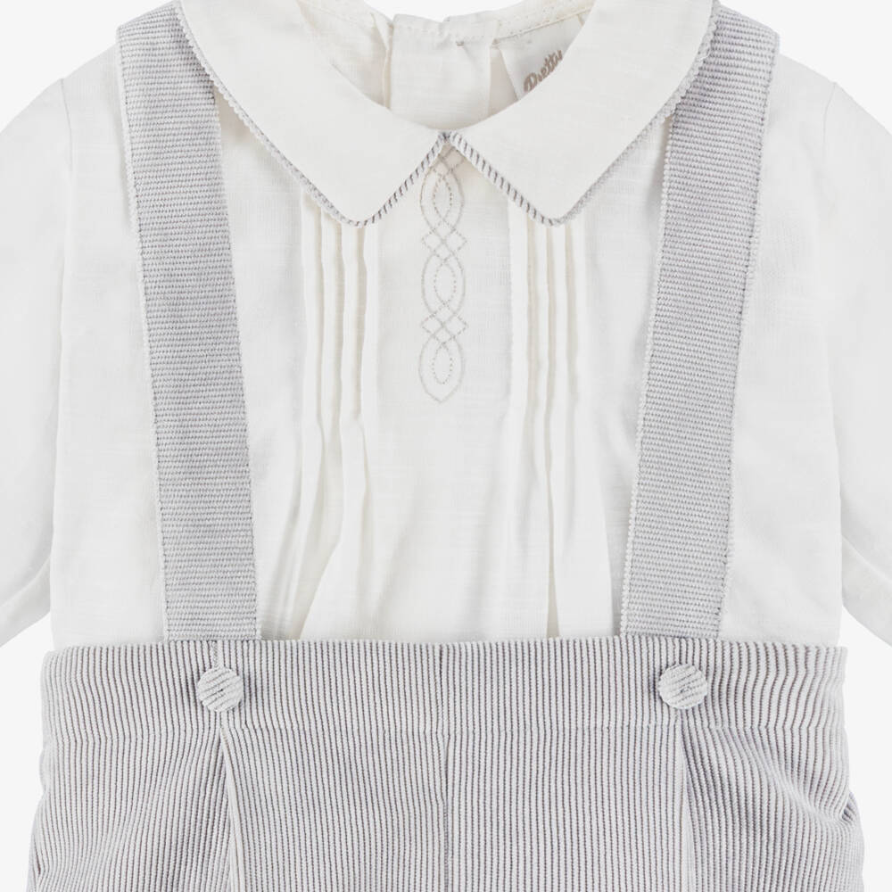 Pretty Originals-Boys White & Grey Needlecord Shorts Set | Childrensalon Outlet