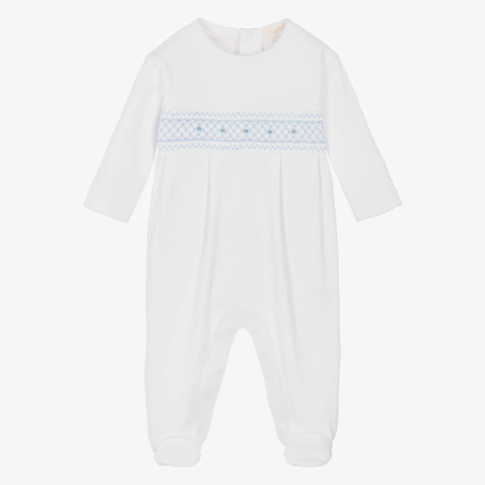 Kissy Kissy-Boys White Hand-Smocked Pima Cotton Babygrow | Childrensalon Outlet