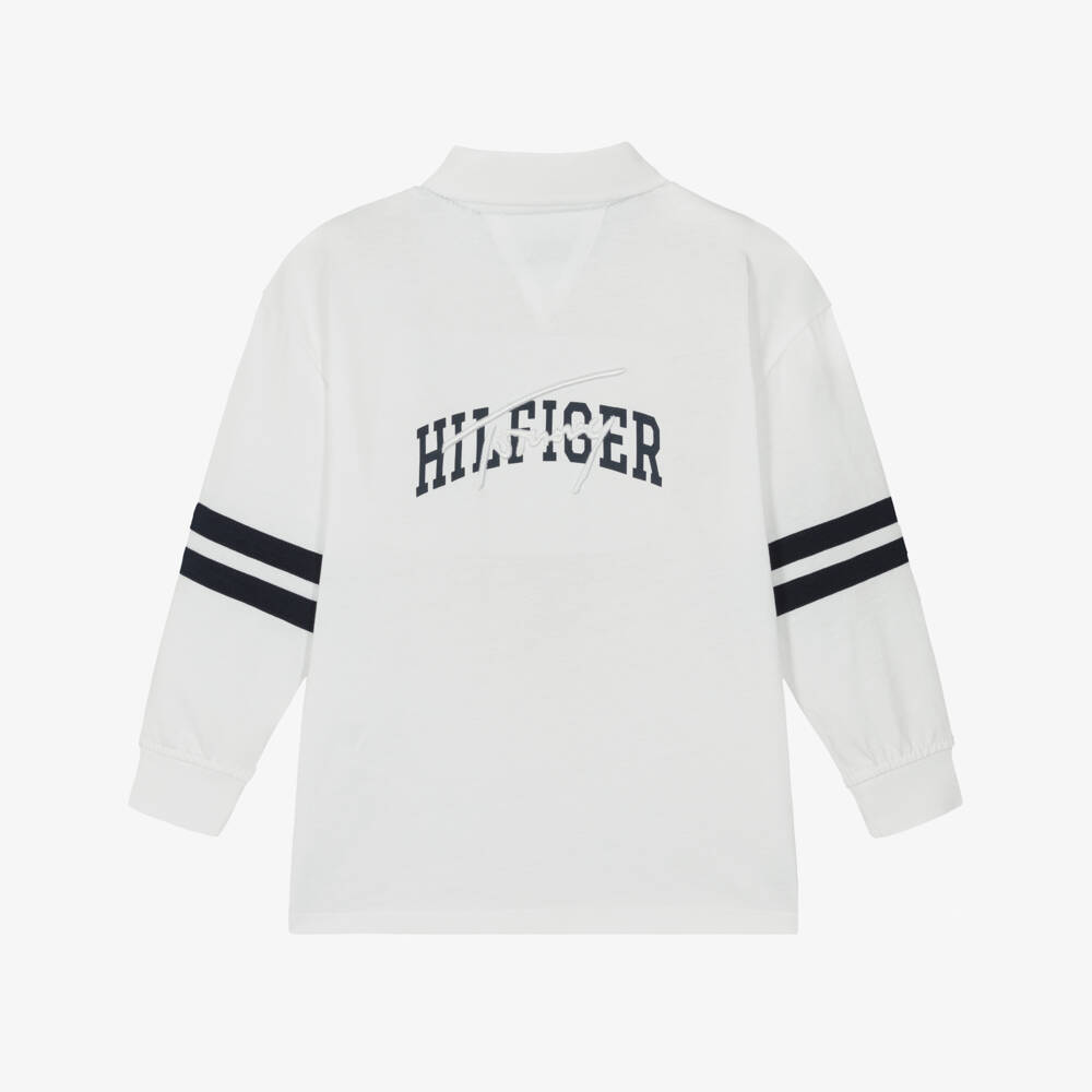 Tommy Hilfiger-Boys White Jersey Polo Shirt with Stripes | Childrensalon Outlet