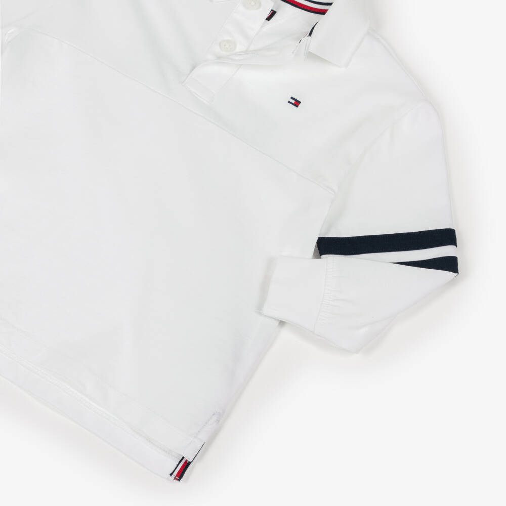 Tommy Hilfiger-Boys White Jersey Polo Shirt with Stripes | Childrensalon Outlet