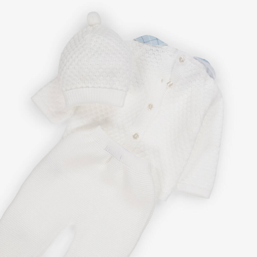 Babidu-Boys White Knitted Babysuit Set | Childrensalon Outlet