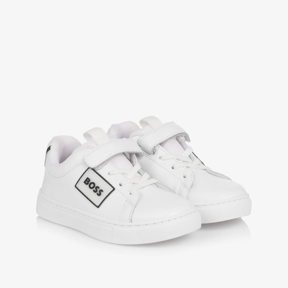 BOSS-Boys White Leather Trainers | Childrensalon Outlet