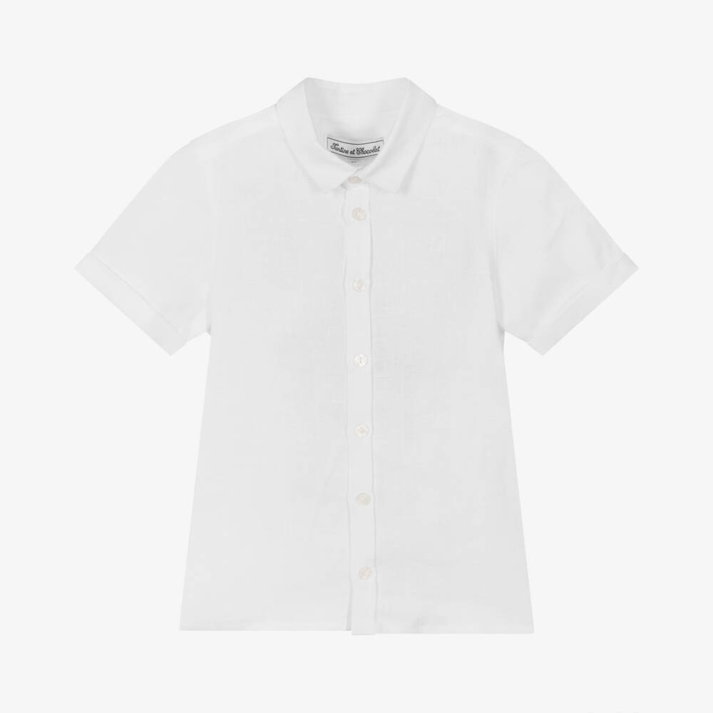 Tartine et Chocolat-Boys White Linen Embroidered Shirt | Childrensalon Outlet