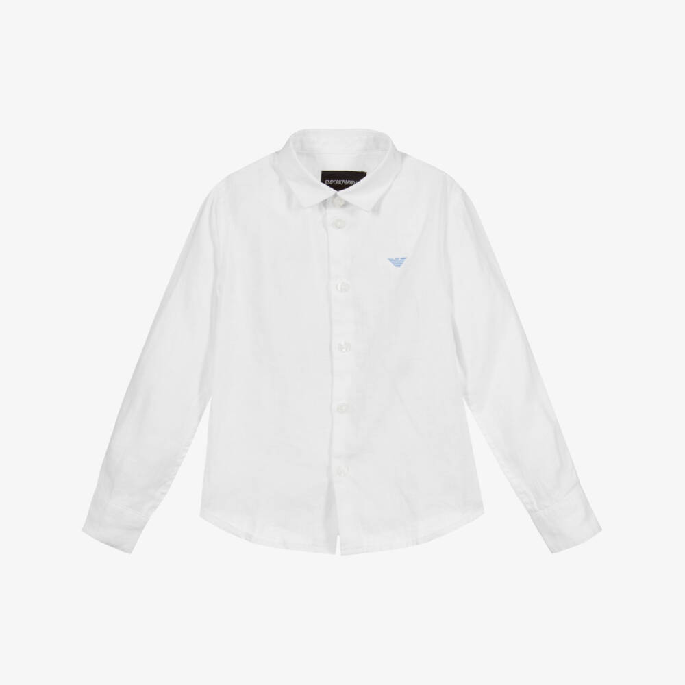 Emporio Armani-Boys White Linen Shirt | Childrensalon Outlet
