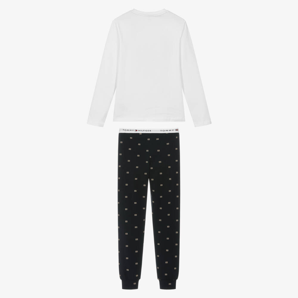 Tommy Hilfiger-Boys White & Navy Blue Cotton Flag Pyjamas | Childrensalon Outlet
