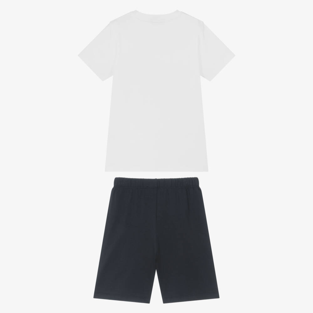 AIGNER-Boys White & Navy Blue Cotton Jersey Pyjamas | Childrensalon Outlet
