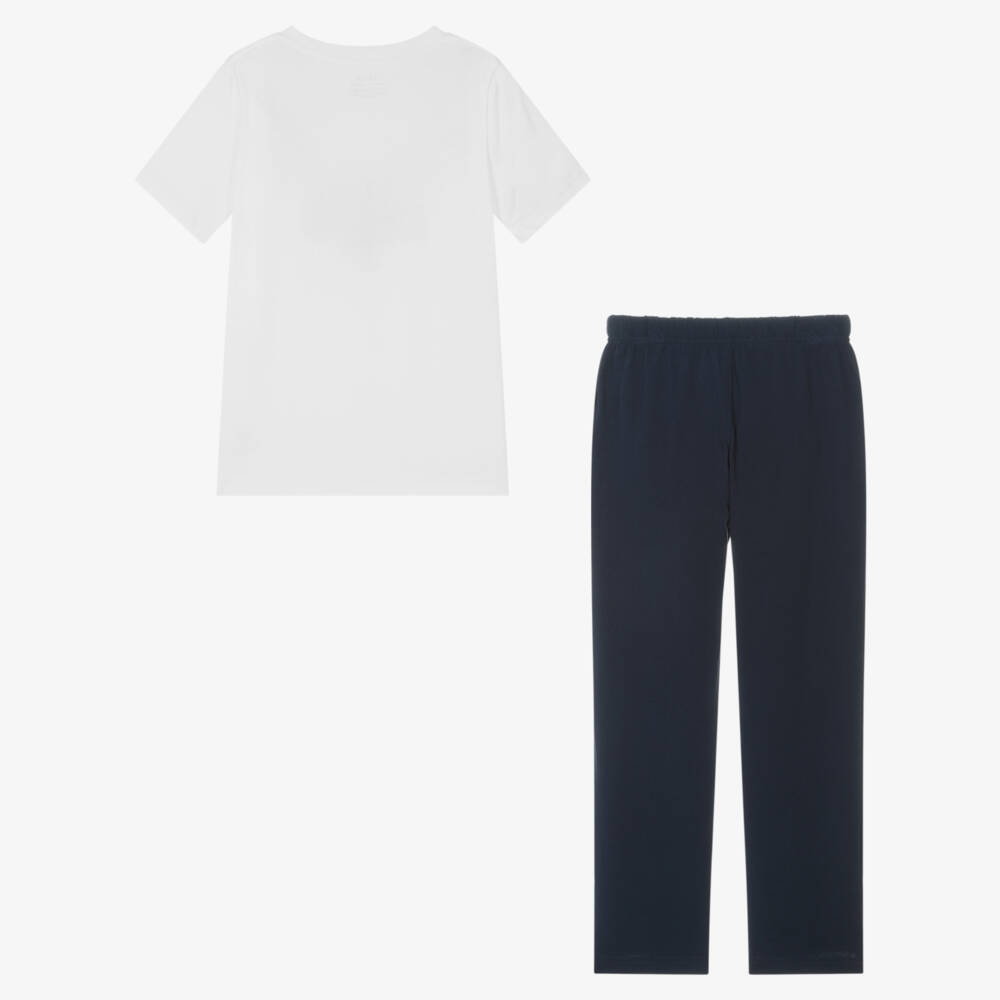 Ralph Lauren-Boys White & Navy Blue Cotton Pyjamas | Childrensalon Outlet