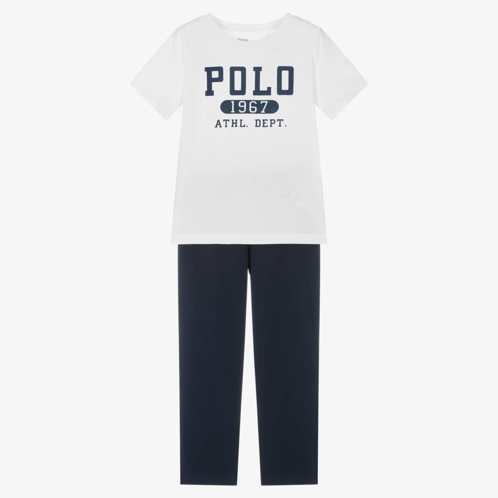 Ralph Lauren-Boys White & Navy Blue Cotton Pyjamas | Childrensalon Outlet